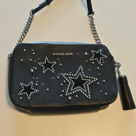 Michael Kors Black Leather Star Studded Crossbody Bag - Picture 2 of 10